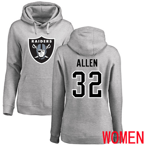 Oakland Raiders Ash Women Marcus Allen Name and Number Logo NFL Football #32 Pullover Hoodie Sweatshirts